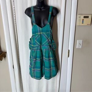 Vintage Trousers Up Plaid Women's Overall Shorts